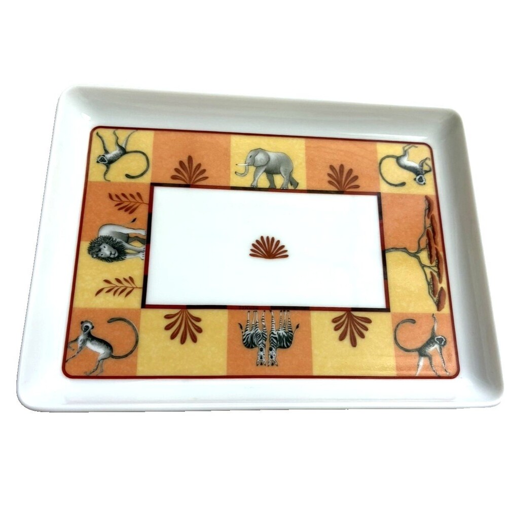 Hermes Paris AFRICA Orange Square Tray Plate France Trinket Sushi Animal No Box